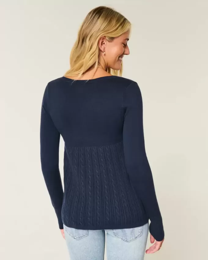 Langärmliger Babydoll-Pullover mit eckigem Ausschnitt