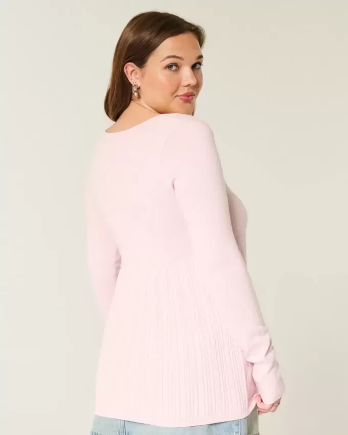 Langärmliger Babydoll-Pullover mit eckigem Ausschnitt