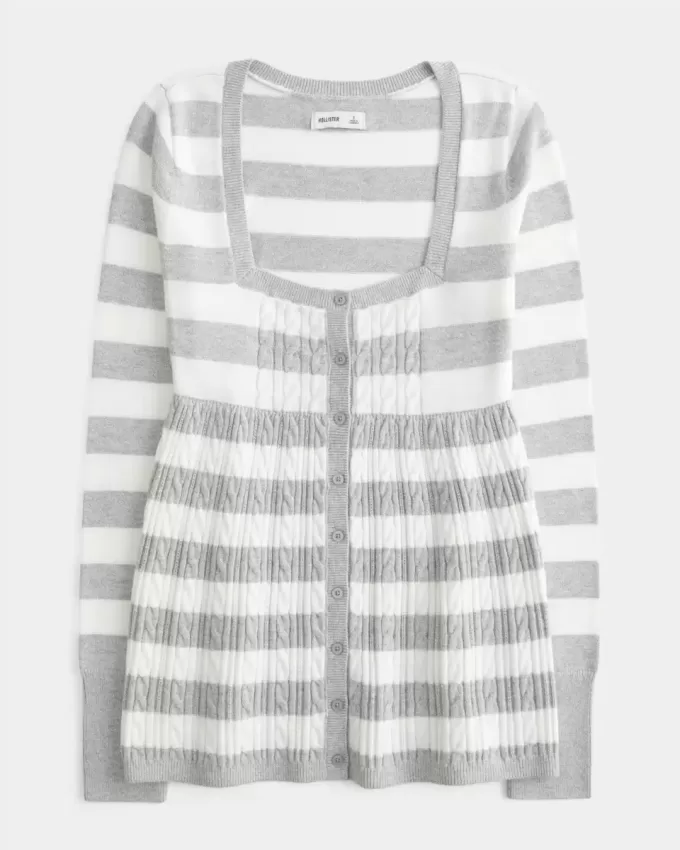 Langärmliger Babydoll-Pullover mit eckigem Ausschnitt