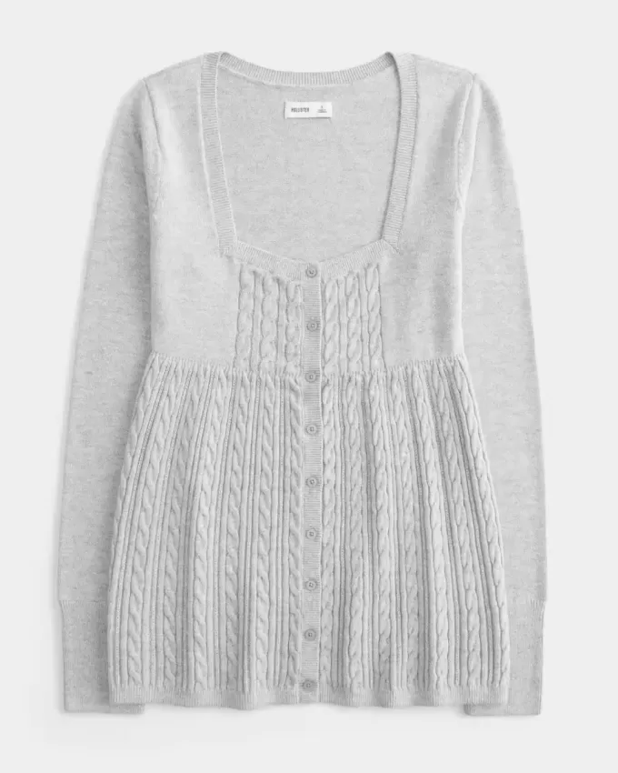 Langärmliger Babydoll-Pullover mit eckigem Ausschnitt