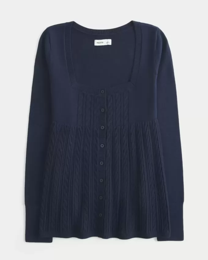 Langärmliger Babydoll-Pullover mit eckigem Ausschnitt