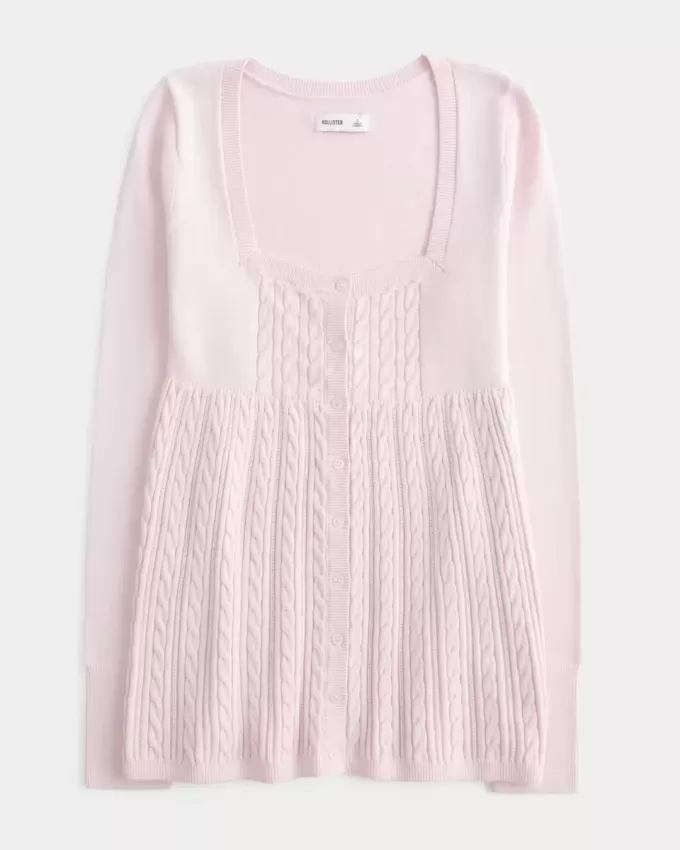 Langärmliger Babydoll-Pullover mit eckigem Ausschnitt