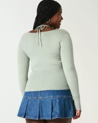 Langärmliger Neckholder-Pullover mit Bindeband