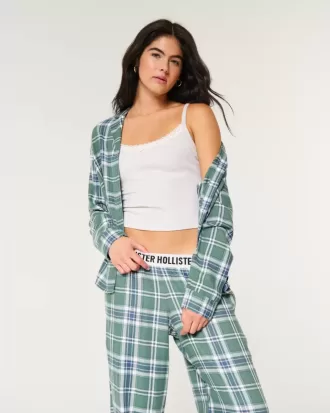 Langärmliges Flanell-Pyjamaoberteil