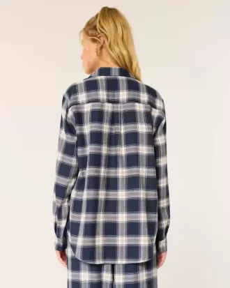 Langärmliges Flanell-Pyjamaoberteil