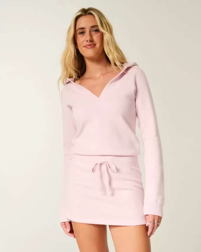 Langärmliges Fleecekleid mit Kapuze