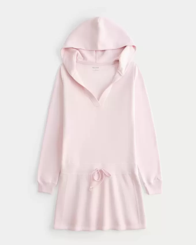 Langärmliges Fleecekleid mit Kapuze