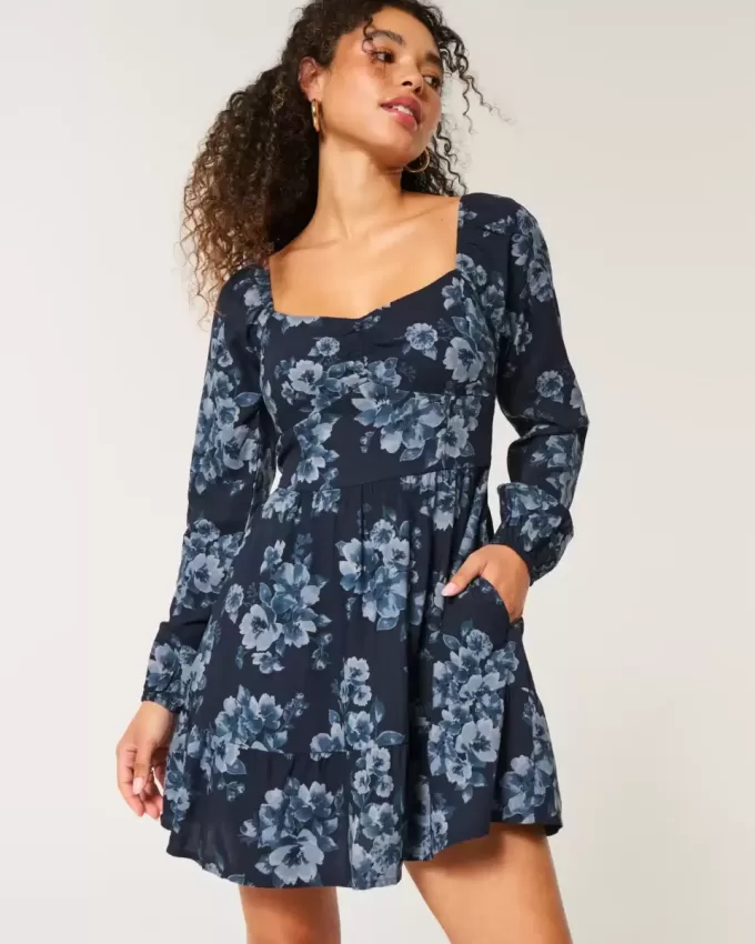 Langärmliges Minikleid mit Cinch-Bust