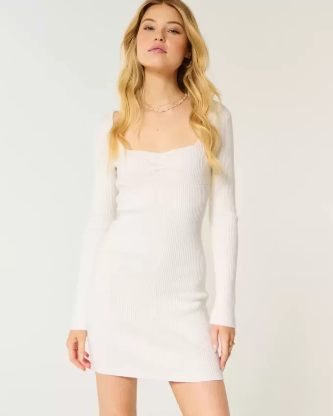 Langärmliges Pulloverkleid mit Cinch-Bust und offenem Rücken Langärmliges Pulloverkleid mit Cinch-Bust und offenem Rücken