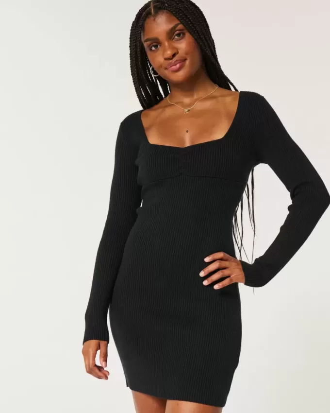 Langärmliges Pulloverkleid mit Cinch-Bust und offenem Rücken Langärmliges Pulloverkleid mit Cinch-Bust und offenem Rücken