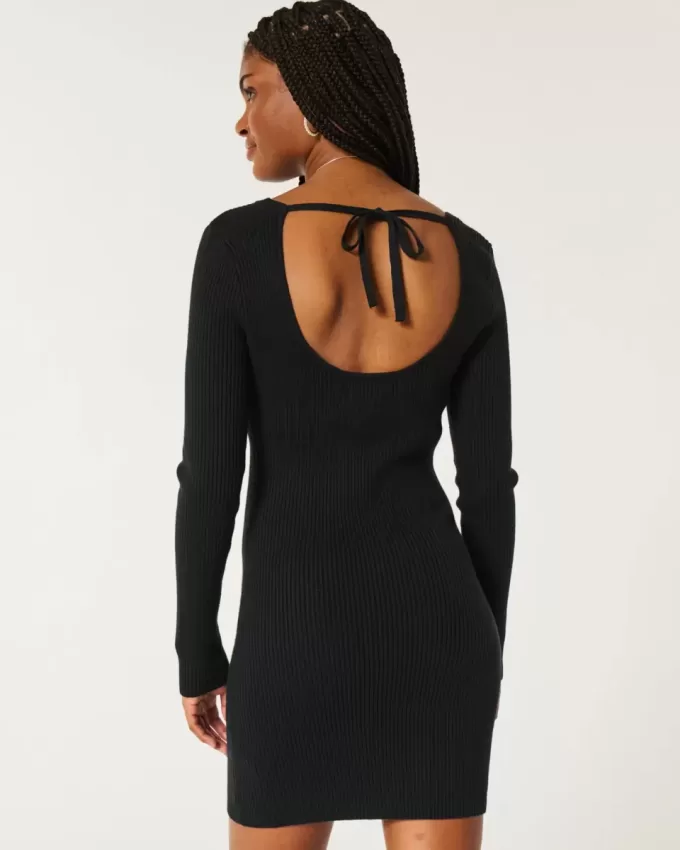 Langärmliges Pulloverkleid mit Cinch-Bust und offenem Rücken Langärmliges Pulloverkleid mit Cinch-Bust und offenem Rücken
