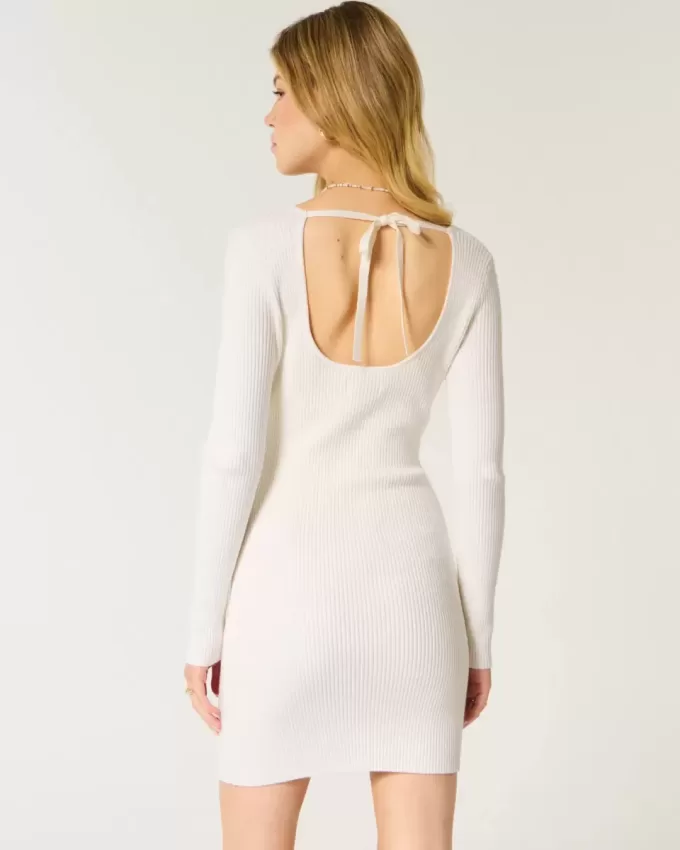 Langärmliges Pulloverkleid mit Cinch-Bust und offenem Rücken Langärmliges Pulloverkleid mit Cinch-Bust und offenem Rücken