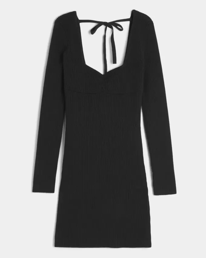 Langärmliges Pulloverkleid mit Cinch-Bust und offenem Rücken Langärmliges Pulloverkleid mit Cinch-Bust und offenem Rücken