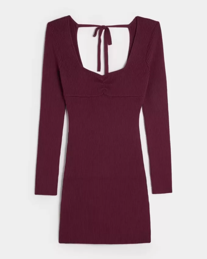 Langärmliges Pulloverkleid mit Cinch-Bust und offenem Rücken Langärmliges Pulloverkleid mit Cinch-Bust und offenem Rücken