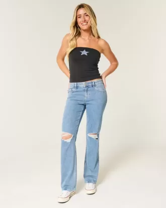 Lockere, gerade geschnittene Jeans mit niedrigem Bund und mittlerer Waschung