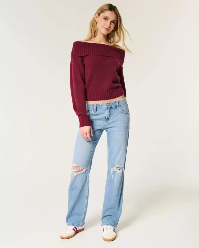 Lockere, gerade geschnittene Jeans mit niedrigem Bund und mittlerer Waschung Lockere, gerade geschnittene Jeans mit niedrigem Bund und mittlerer Waschung