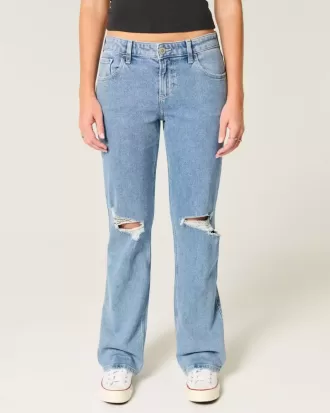 Lockere, gerade geschnittene Jeans mit niedrigem Bund und mittlerer Waschung