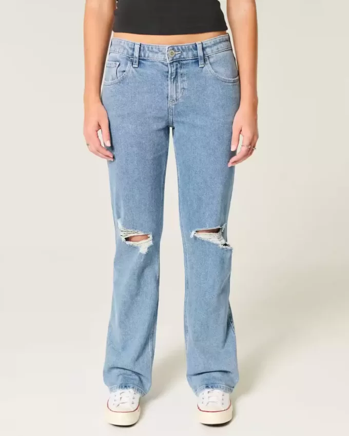 Lockere, gerade geschnittene Jeans mit niedrigem Bund und mittlerer Waschung Lockere, gerade geschnittene Jeans mit niedrigem Bund und mittlerer Waschung
