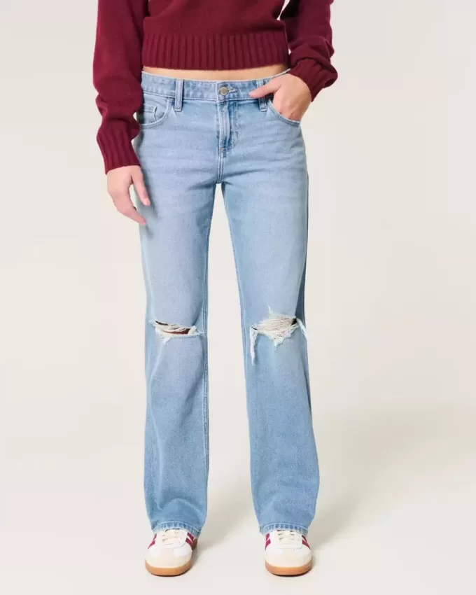 Lockere, gerade geschnittene Jeans mit niedrigem Bund und mittlerer Waschung Lockere, gerade geschnittene Jeans mit niedrigem Bund und mittlerer Waschung