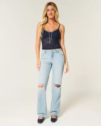 Lockere Jeans mit niedrigem Bund und heller Waschung