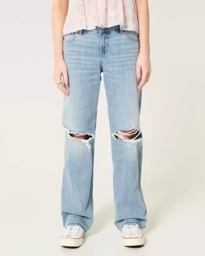 Lockere Jeans mit niedrigem Bund und Rissen in heller Waschung Lockere Jeans mit niedrigem Bund und Rissen in heller Waschung