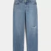 Lockere Jeans mit niedrigem Bund und Rissen in mittlerer Waschung Lockere Jeans mit niedrigem Bund und Rissen in mittlerer Waschung