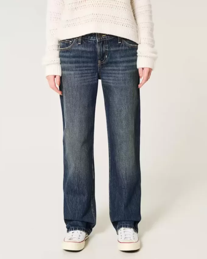Lockere Jeans mit niedriger Taille und dunkler Waschung Lockere Jeans mit niedriger Taille und dunkler Waschung