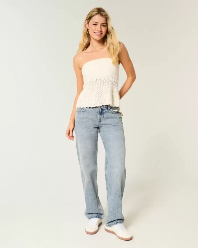 Lockere Jeans mit niedriger Taille und mittlerer Waschung Lockere Jeans mit niedriger Taille und mittlerer Waschung