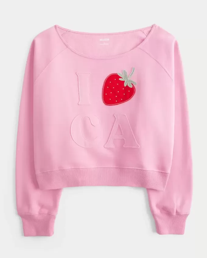 Lockeres, schulterfreies Sweatshirt mit Rundhalsausschnitt und California-Grafik