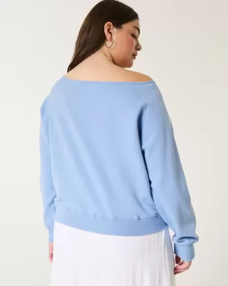 Lockeres, schulterfreies Sweatshirt mit Rundhalsausschnitt und „Making Waves“-Grafik