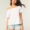 Lockeres, schulterfreies T-Shirt zum Binden Lockeres, schulterfreies T-Shirt zum Binden