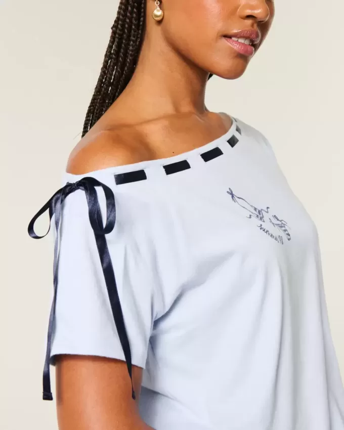 Lockeres, schulterfreies T-Shirt zum Binden
