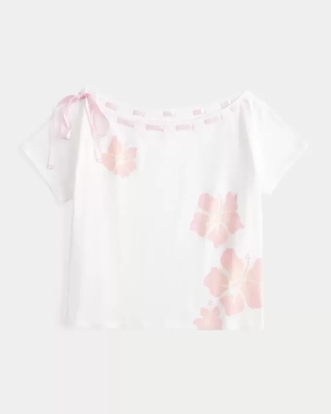 Lockeres, schulterfreies T-Shirt zum Binden Lockeres, schulterfreies T-Shirt zum Binden
