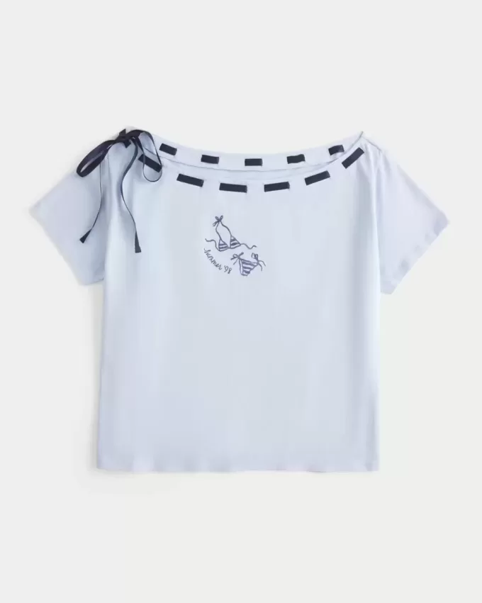 Lockeres, schulterfreies T-Shirt zum Binden