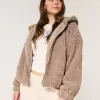 Lockige Kunstpelzjacke mit Reißverschluss