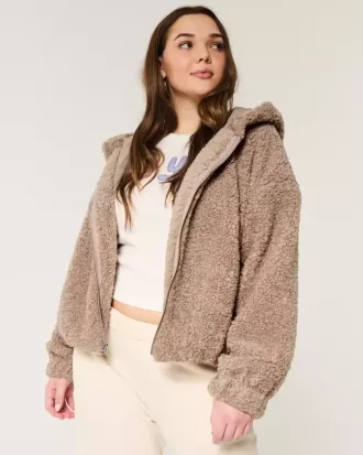 Lockige Kunstpelzjacke mit Reißverschluss