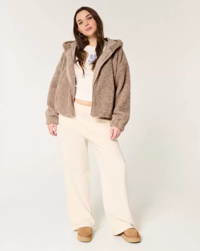 Lockige Kunstpelzjacke mit Reißverschluss