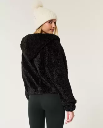 Lockige Kunstpelzjacke mit Reißverschluss