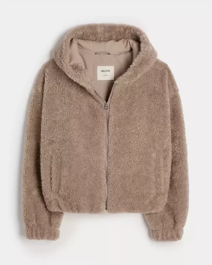 Lockige Kunstpelzjacke mit Reißverschluss