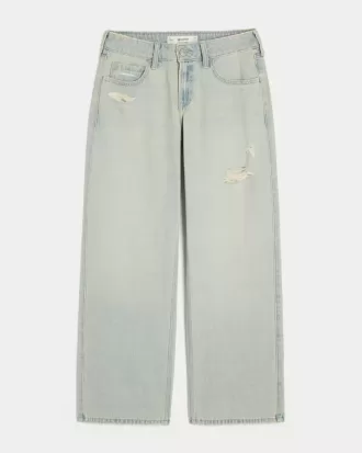 Low-Rise Baggy-Jeans in Distressed-Optik in heller Waschung