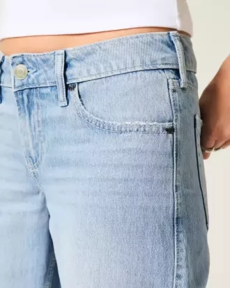 Low-Rise Baggy-Jeans in heller Waschung mit Nieten und Schleifen