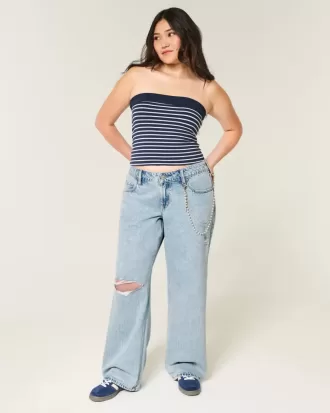 Low-Rise-Baggy-Jeans mit Rissen in heller Waschung