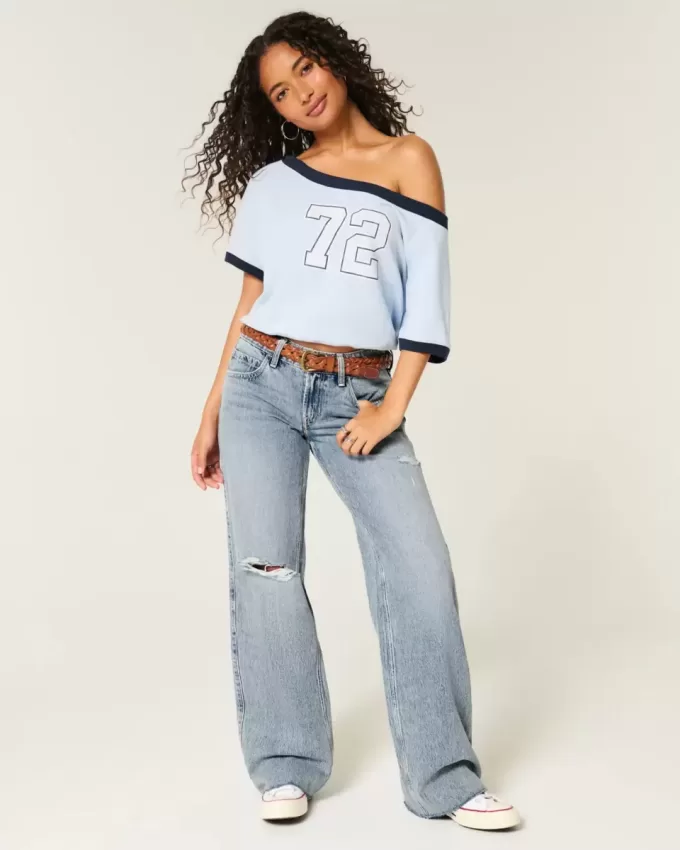 Low-Rise-Baggy-Jeans mit Rissen in heller Waschung Low-Rise-Baggy-Jeans mit Rissen in heller Waschung