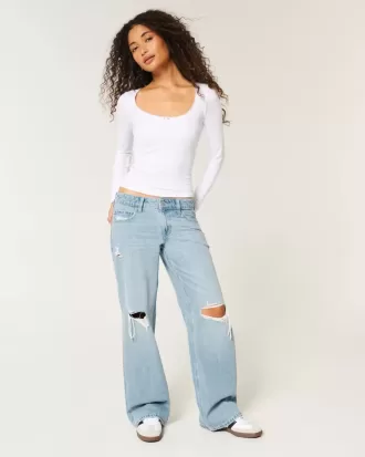 Low-Rise-Baggy-Jeans mit Rissen in heller Waschung