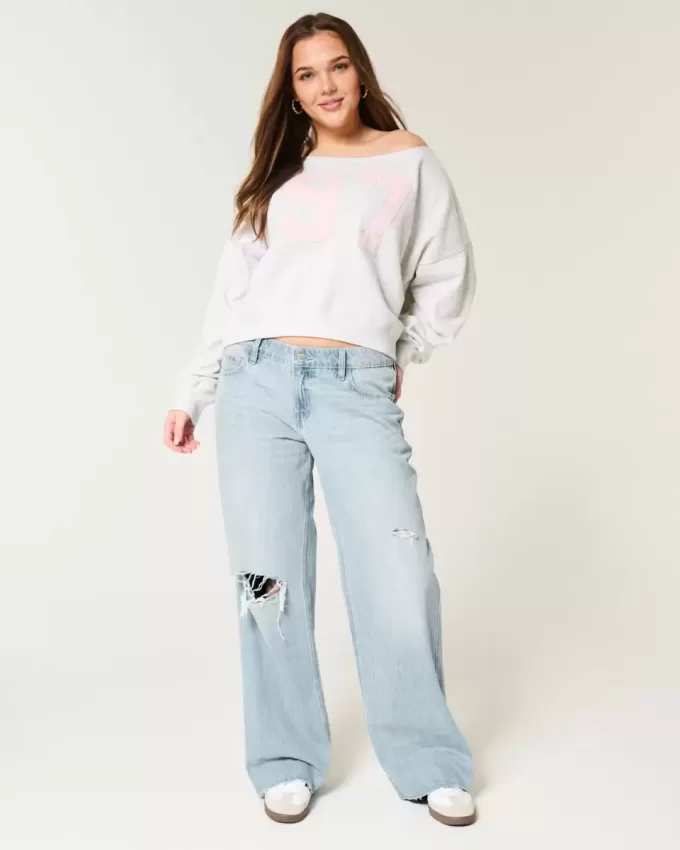 Low-Rise-Baggy-Jeans mit Rissen in heller Waschung Low-Rise-Baggy-Jeans mit Rissen in heller Waschung