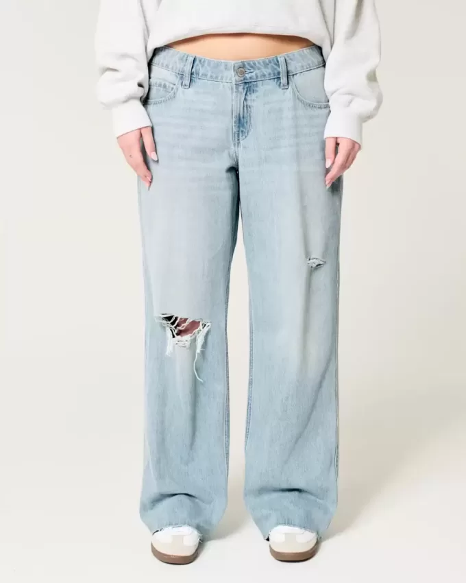 Low-Rise-Baggy-Jeans mit Rissen in heller Waschung Low-Rise-Baggy-Jeans mit Rissen in heller Waschung
