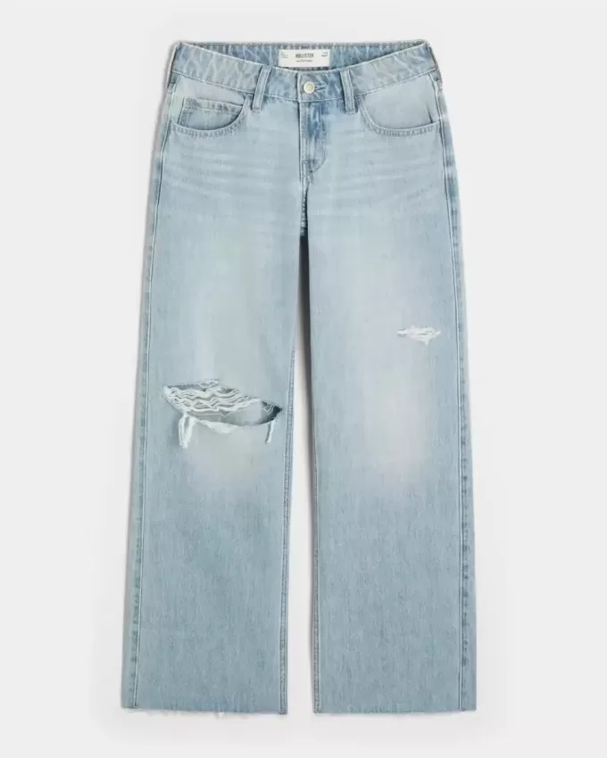 Low-Rise-Baggy-Jeans mit Rissen in heller Waschung Low-Rise-Baggy-Jeans mit Rissen in heller Waschung