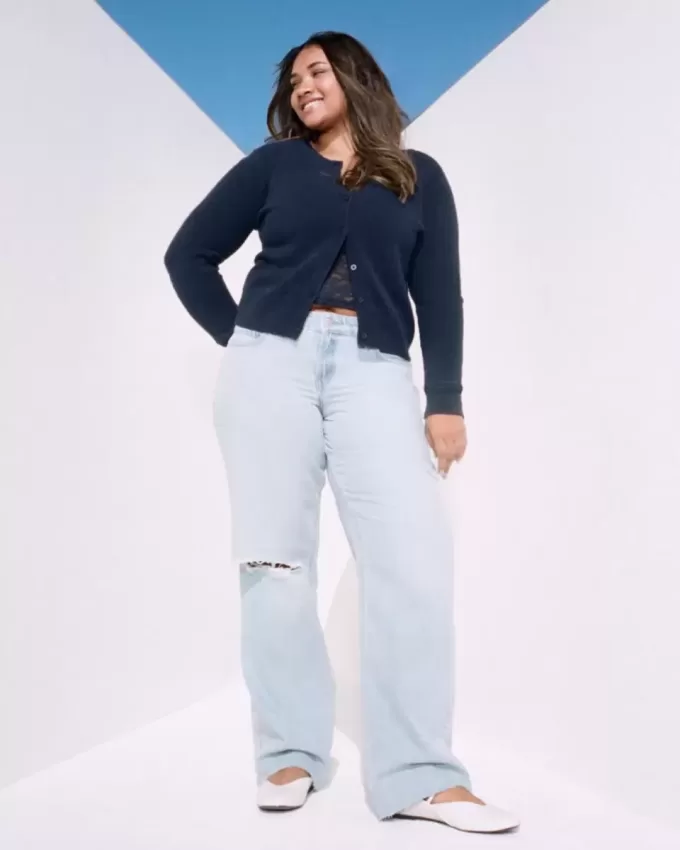 Low-Rise-Baggy-Jeans mit Rissen in heller Waschung Low-Rise-Baggy-Jeans mit Rissen in heller Waschung