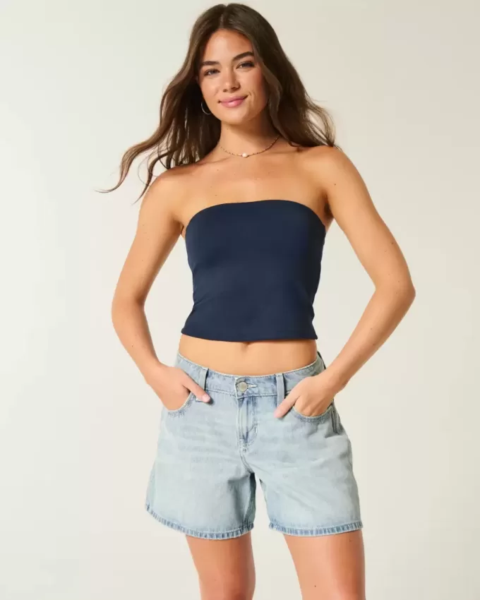 Low-Rise Baggy-Jeansshorts mit Umschlagbund, hell gewaschen, 12,7 cm Low-Rise Baggy-Jeansshorts mit Umschlagbund, hell gewaschen, 12,7 cm