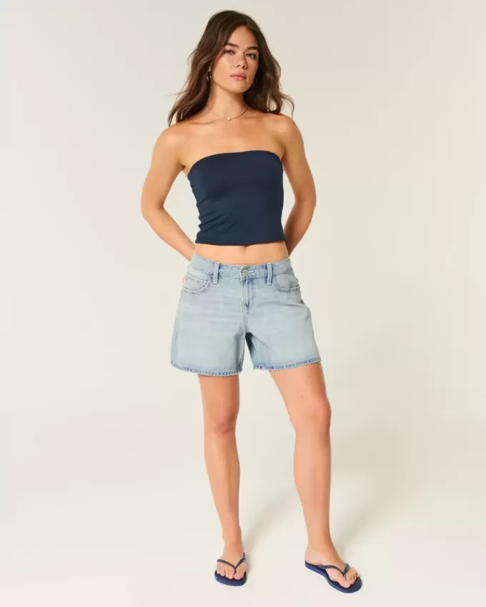 Low-Rise Baggy-Jeansshorts mit Umschlagbund, hell gewaschen, 12,7 cm Low-Rise Baggy-Jeansshorts mit Umschlagbund, hell gewaschen, 12,7 cm